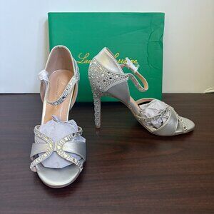 Lauren Lorraine Shoes Women's Silver Daisey Crystal Heels Sandal Elegant 5.5